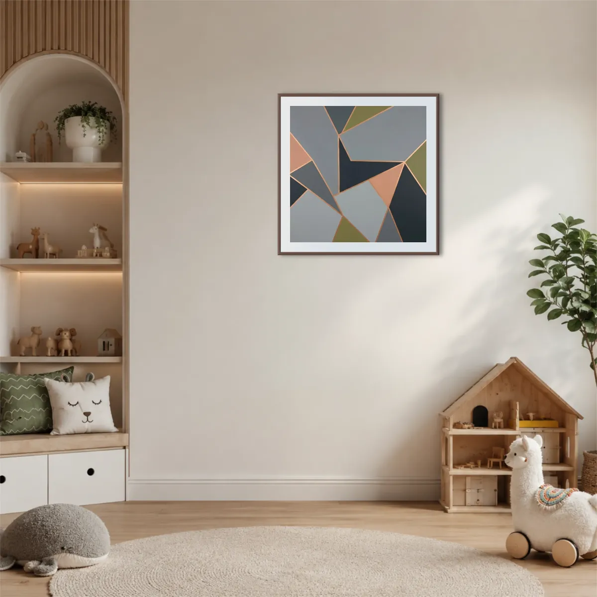 Visualizing framed artwork in a luxurious living room space